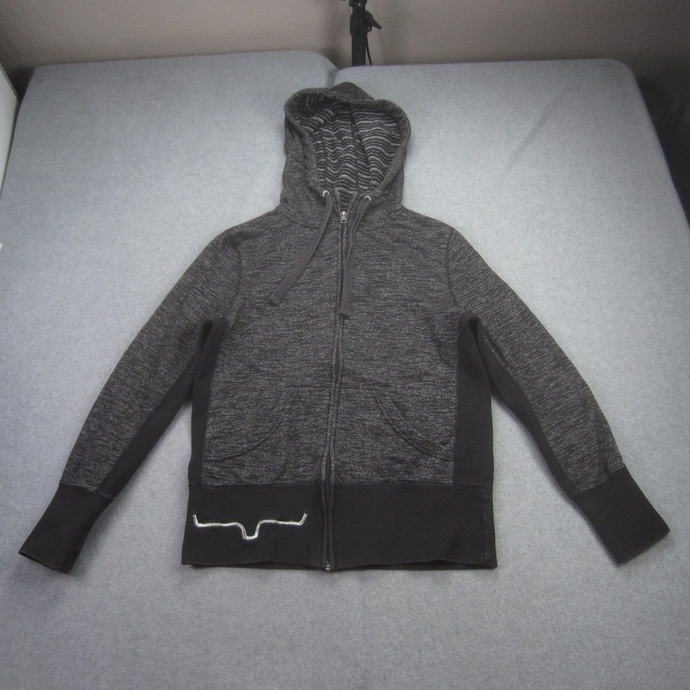 Kimes Ranch Jacket Womens Medium Black‎ Space Dye Full Zip Hoodie Horn Logo Slim
